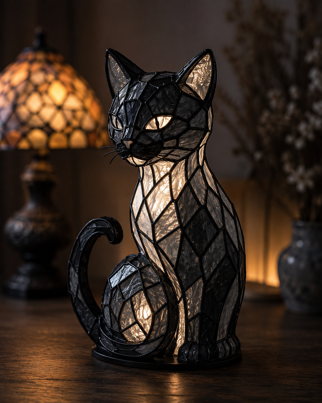 Handmade Stained Glass Cat Lamp