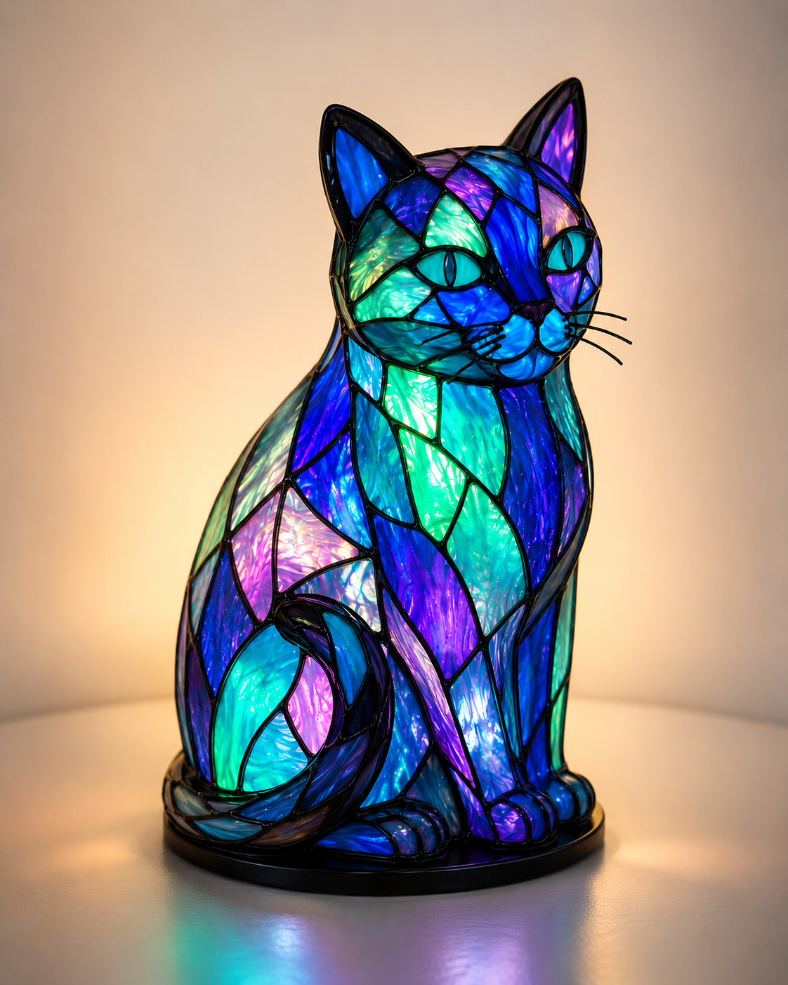 Handmade Stained Glass Cat Lamp