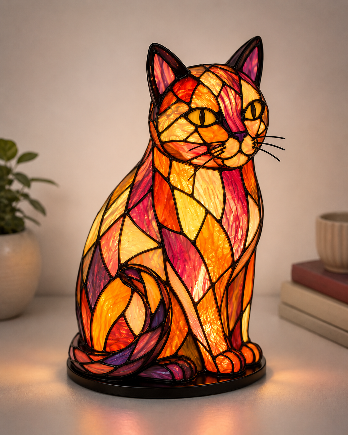 Handmade Stained Glass Cat Lamp